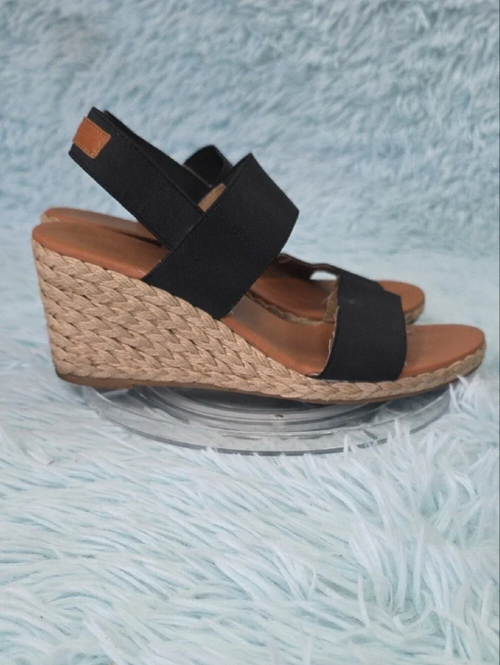 Tommy Bahama Sakura‎ Black Elastic Espadrille Wedge Sandals Size 8.5
